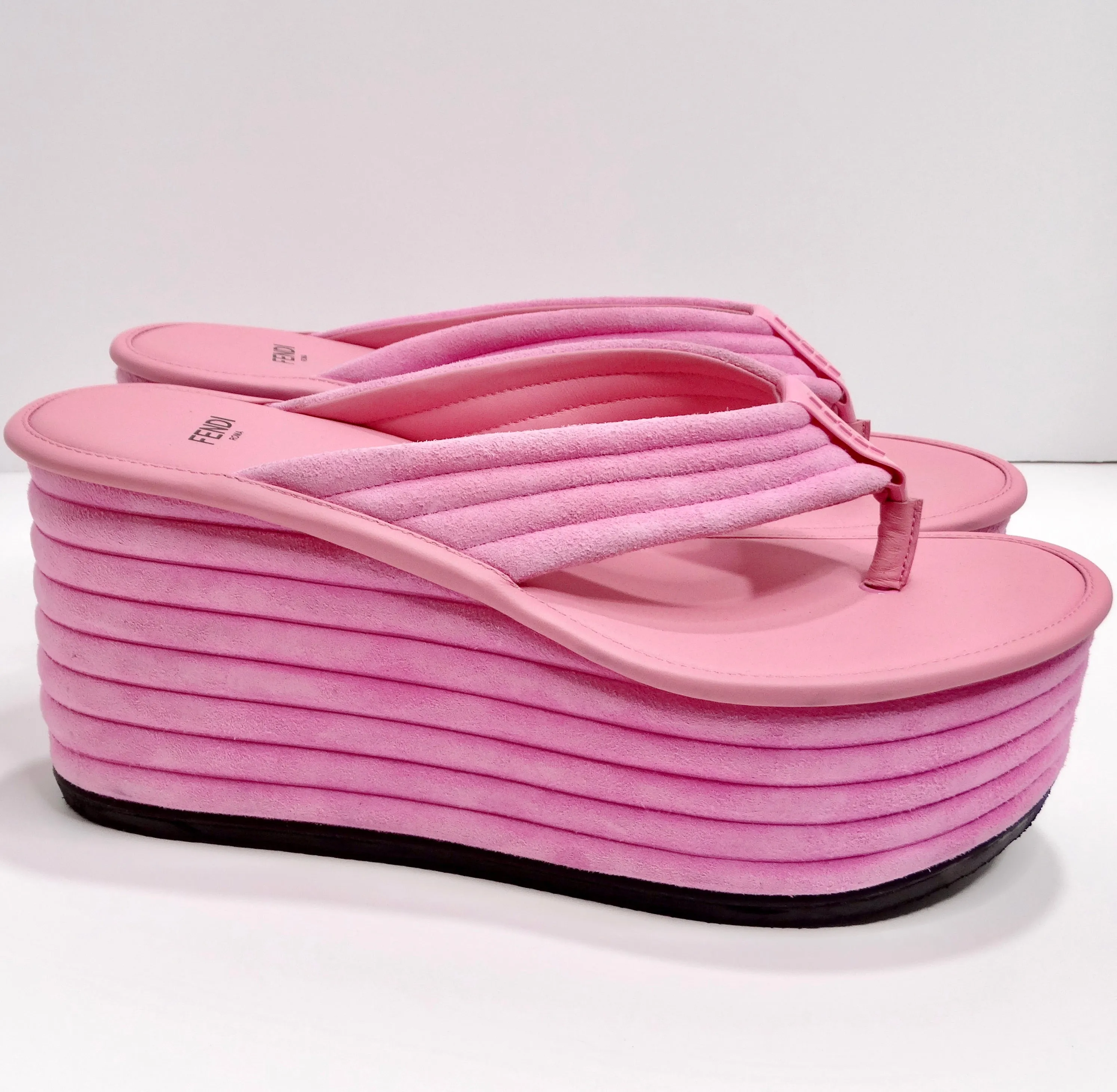 Fendi Pink Suede Platform Flip Flops