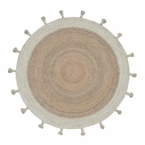 Fringed White Round Jute Rug
