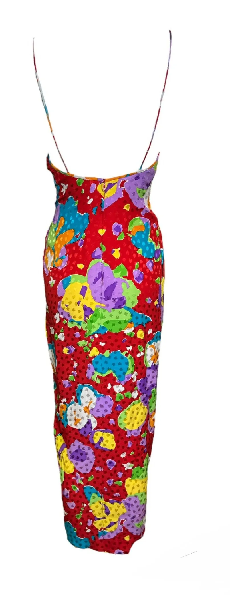 Galanos Multicolor 1990s Red Silk Jacquard Gown