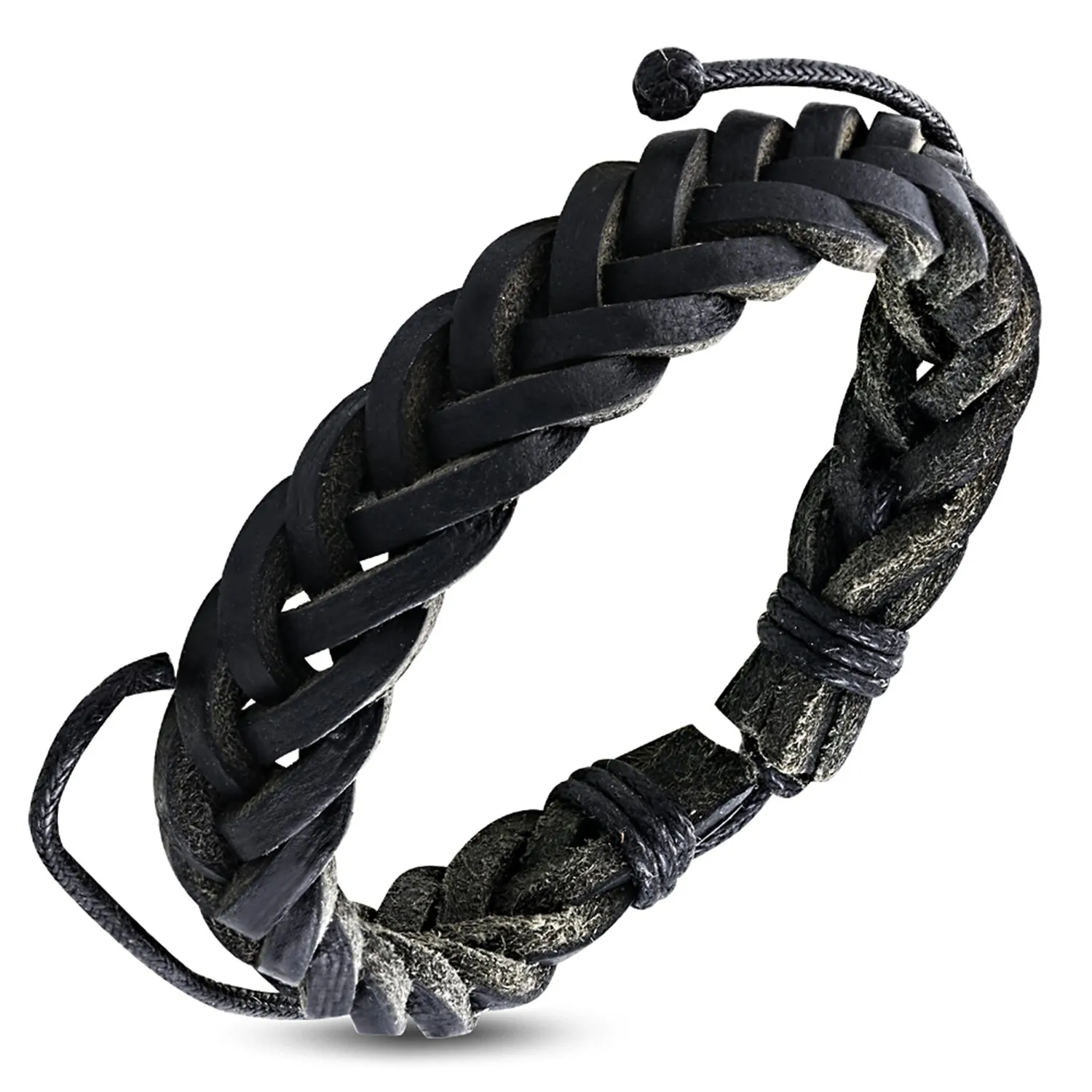 Genuine Black Leather Braided Wrap Rope Adjustable Bracelet