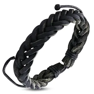 Genuine Black Leather Braided Wrap Rope Adjustable Bracelet