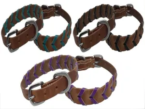 Genuine leather dog collar with braided leather color accent.