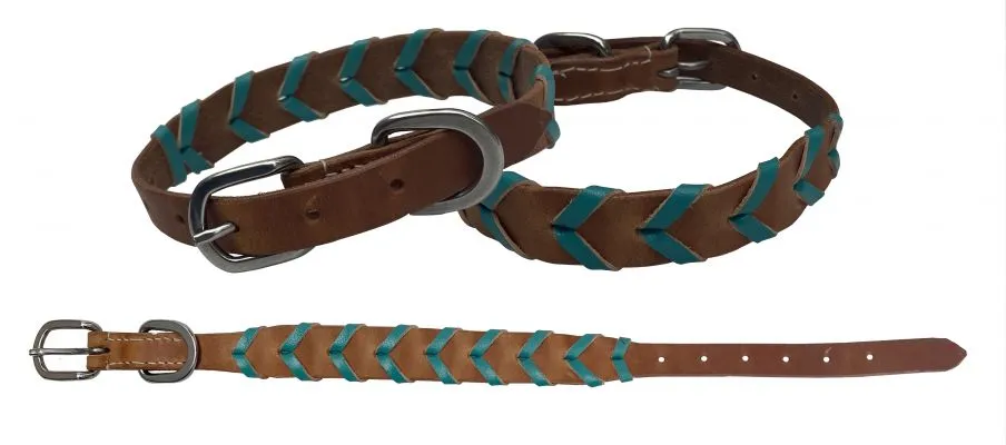 Genuine leather dog collar with braided leather color accent.