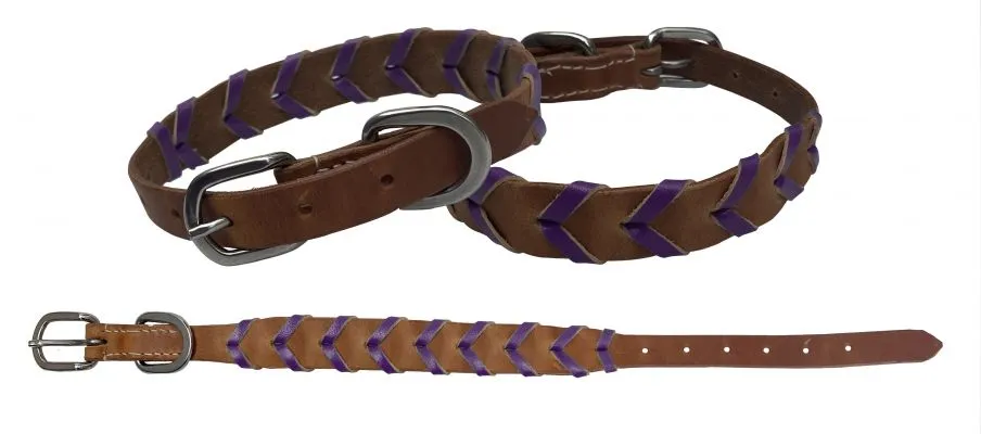 Genuine leather dog collar with braided leather color accent.