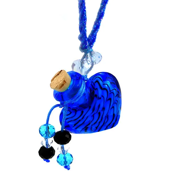 Glass Heart bottle KEEPSAKE cork crystal dangles cord adjustable necklace memory grief hair locks cremation crystals urn ashes perfume oil - U PICK