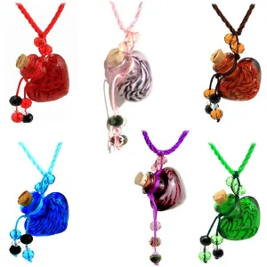 Glass Heart bottle KEEPSAKE cork crystal dangles cord adjustable necklace memory grief hair locks cremation crystals urn ashes perfume oil - U PICK
