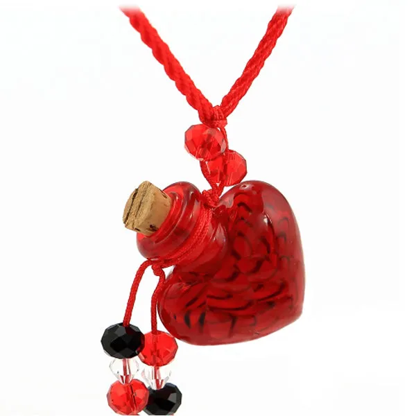 Glass Heart bottle KEEPSAKE cork crystal dangles cord adjustable necklace memory grief hair locks cremation crystals urn ashes perfume oil - U PICK