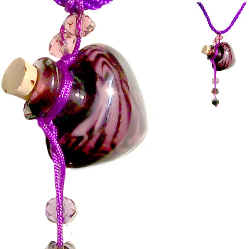 Glass Heart bottle KEEPSAKE cork crystal dangles cord adjustable necklace memory grief hair locks cremation crystals urn ashes perfume oil - U PICK