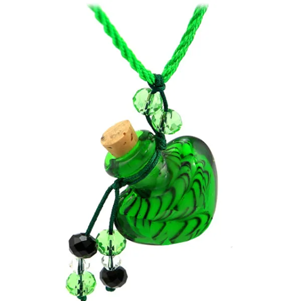 Glass Heart bottle KEEPSAKE cork crystal dangles cord adjustable necklace memory grief hair locks cremation crystals urn ashes perfume oil - U PICK