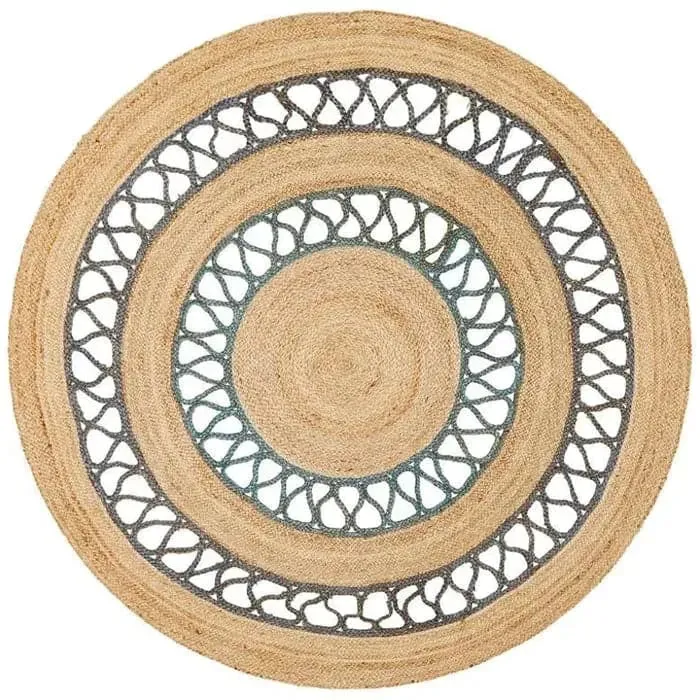 Gray Loop Natural Round Jute Rug