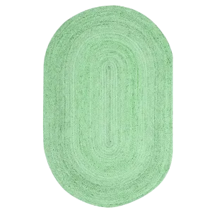 Green Elongated Oval Jute Rug