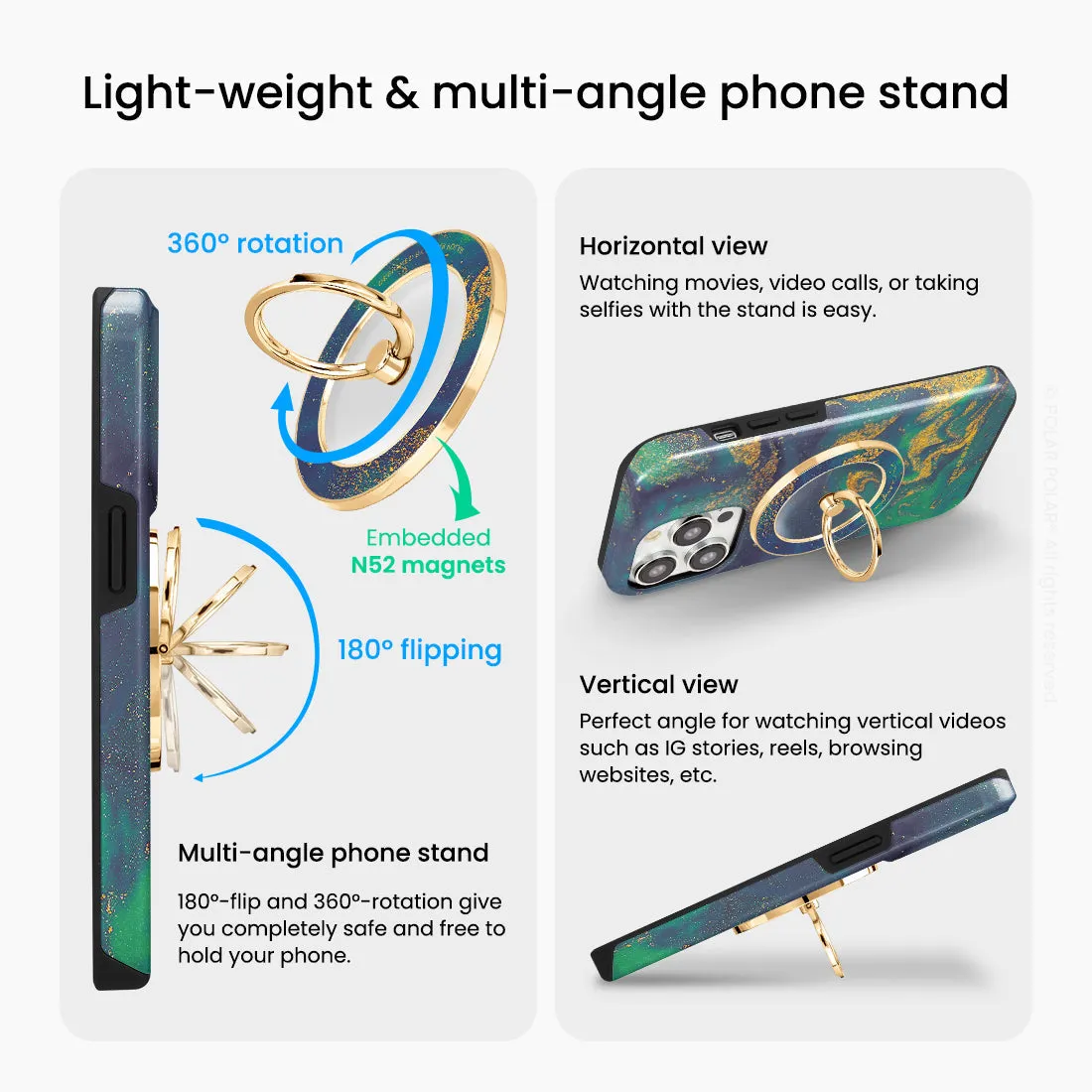 Green Night Quicksand - Golden MagSafe Phone Grip and Ring Holder Stand