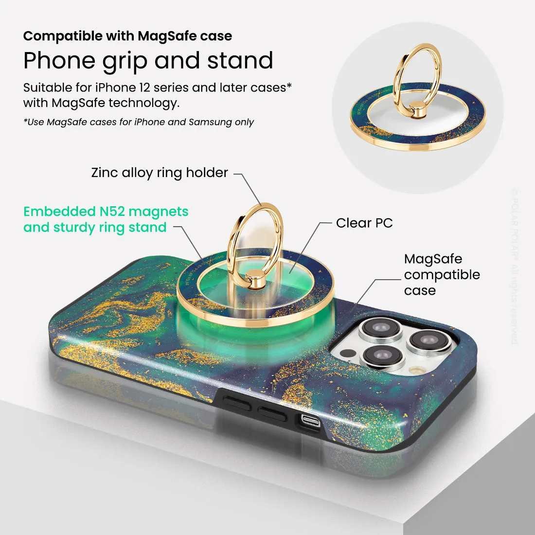 Green Night Quicksand - Golden MagSafe Phone Grip and Ring Holder Stand
