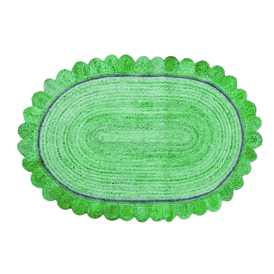 Green Scalloped Oval Jute Rug