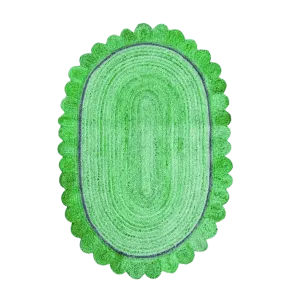 Green Scalloped Oval Jute Rug