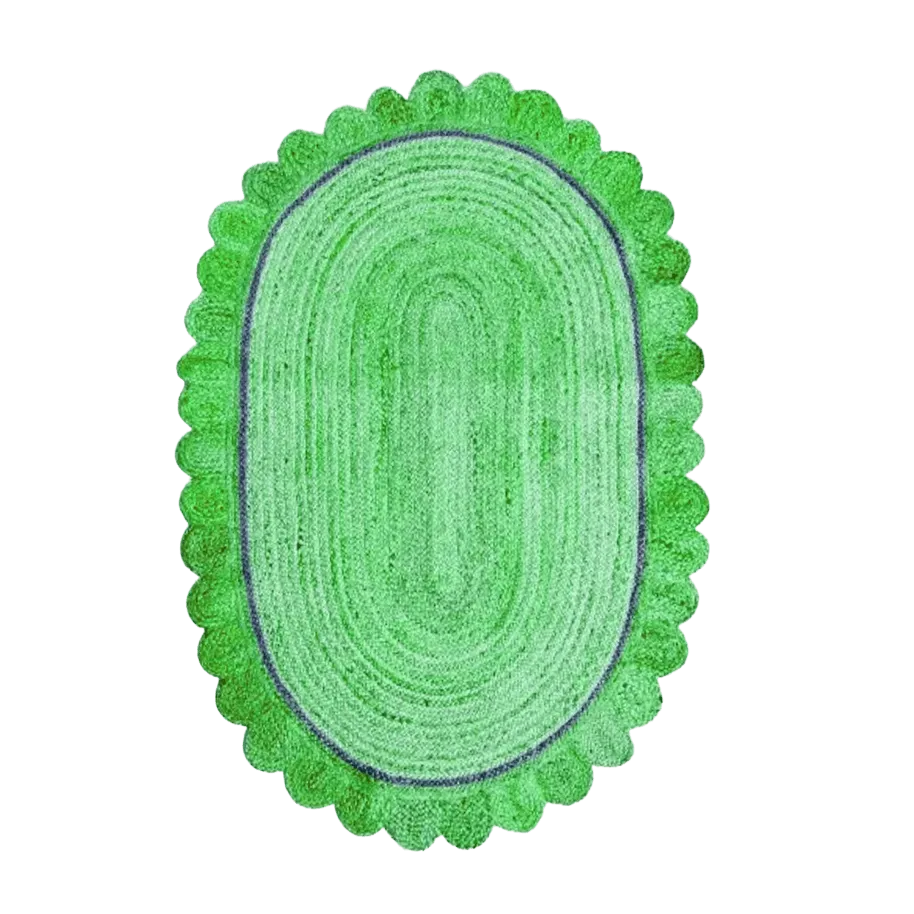 Green Scalloped Oval Jute Rug