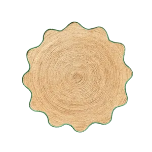 Green Trim Natural Round Jute Rug