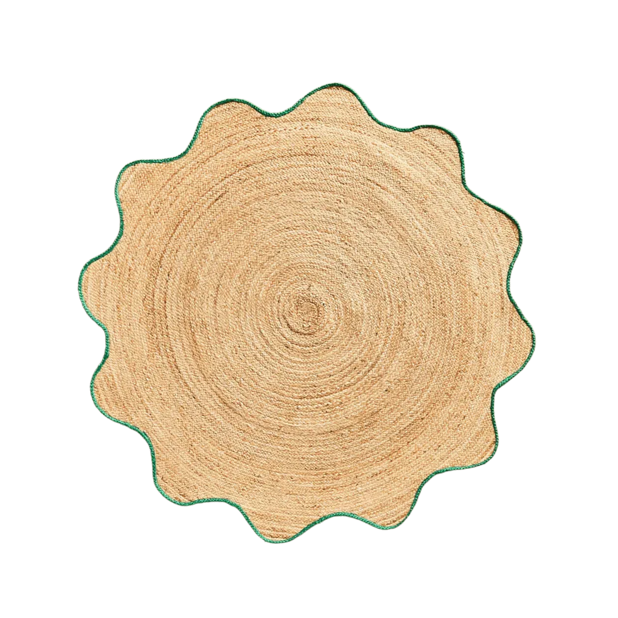 Green Trim Natural Round Jute Rug