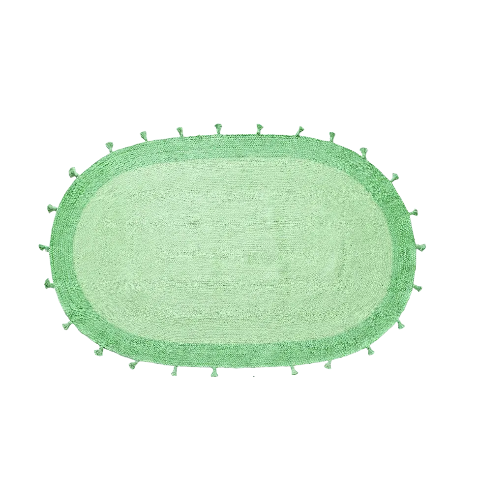 Green Two Toned Oval Jute Rug with Tassels