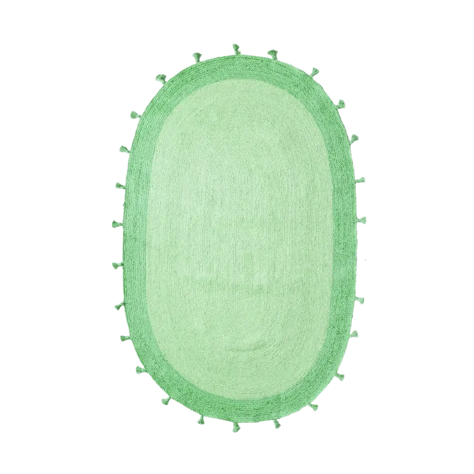 Green Two Toned Oval Jute Rug with Tassels