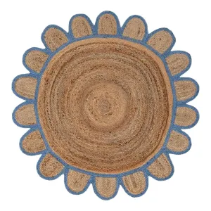 Handmade Blue Scalloped Round Jute Rug