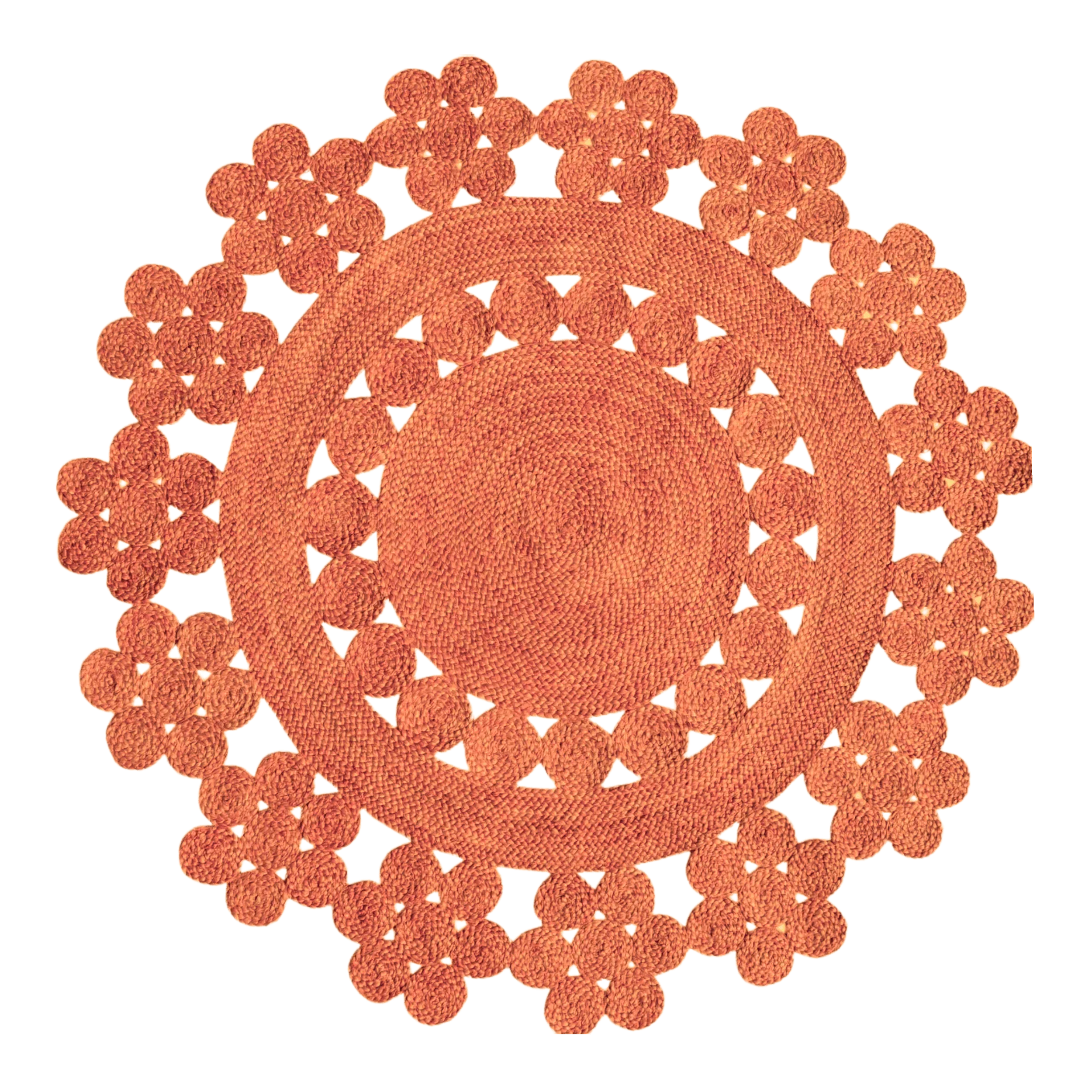 Handmade Desi Round Jute Rug - Orange