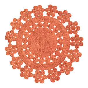 Handmade Desi Round Jute Rug - Orange