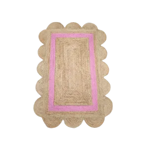 Handmade Large Pink Scalloped Border Jute Rug