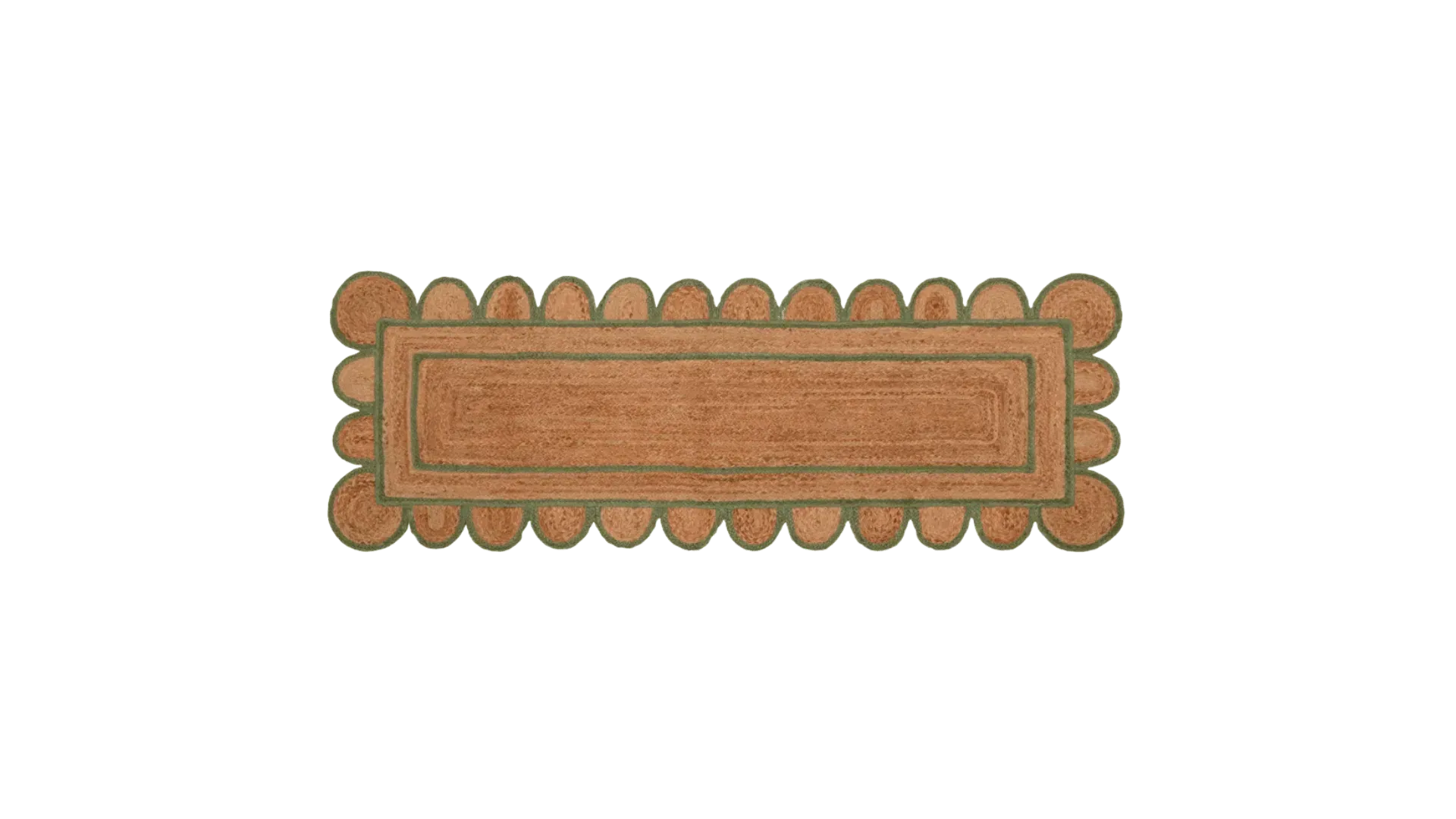 Handmade Olive Green Scalloped Border Jute Rug