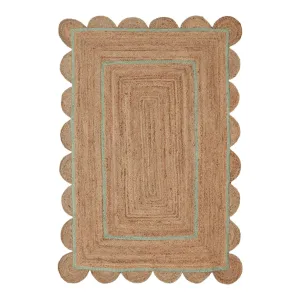 Handmade Turquoise Trim Scalloped Jute Rug