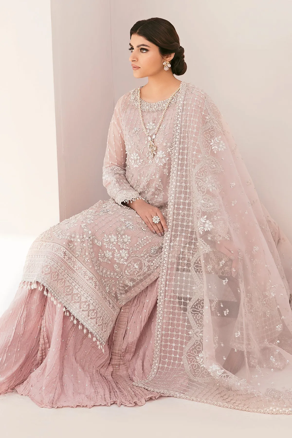 Heavily Embellished Baby Pink Pakistani Kameez Salwar Suit Dupatta