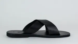 HELIOS BLACK LEATHER SANDALS
