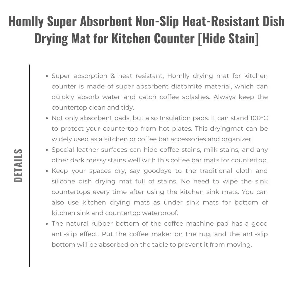 Homlly Super Absorbent Non-Slip Heat-Resistant Dish Drying Mat for Kitchen Counter [Hide Stain]