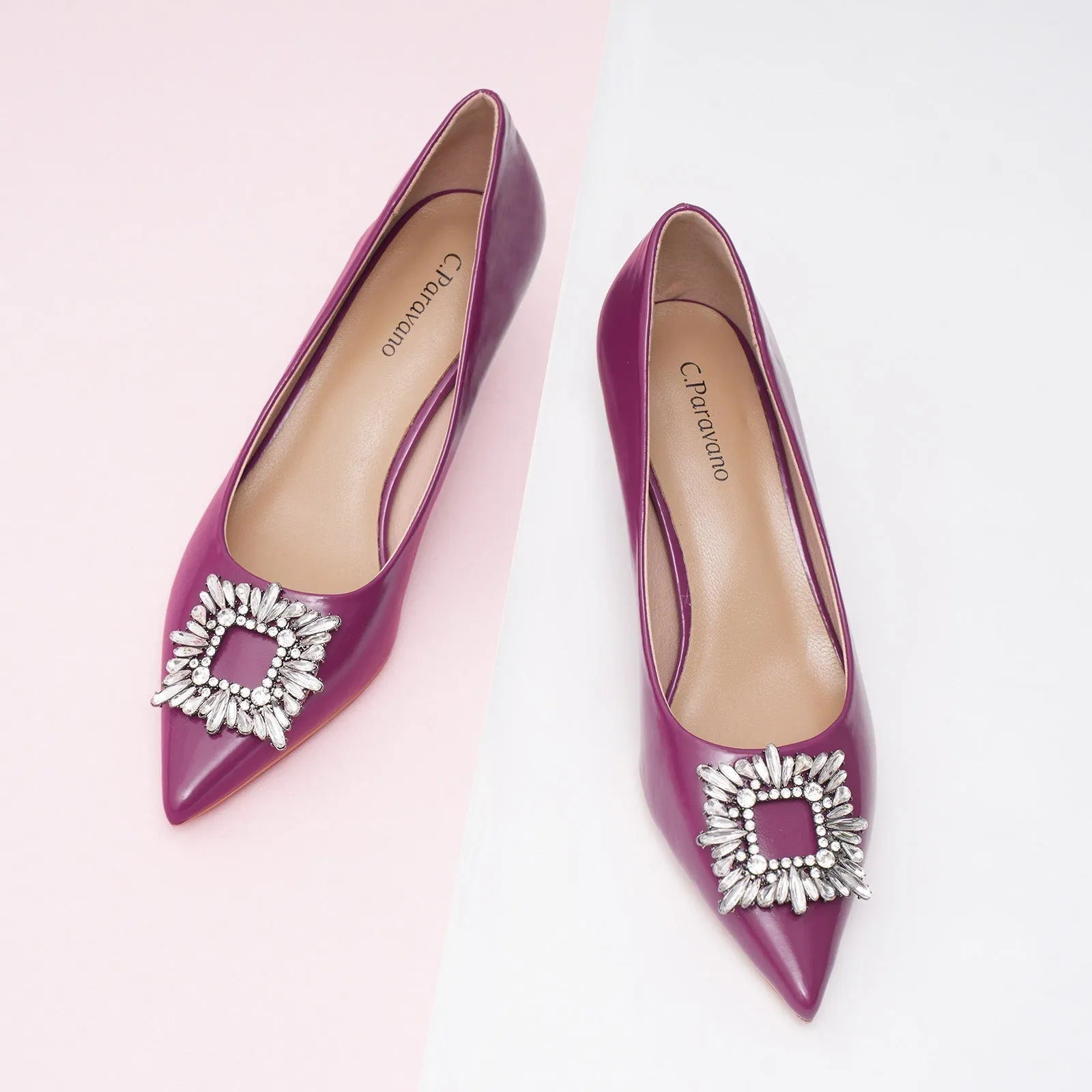 Hot Crystal Buckle Embellished Women Pumps Purple