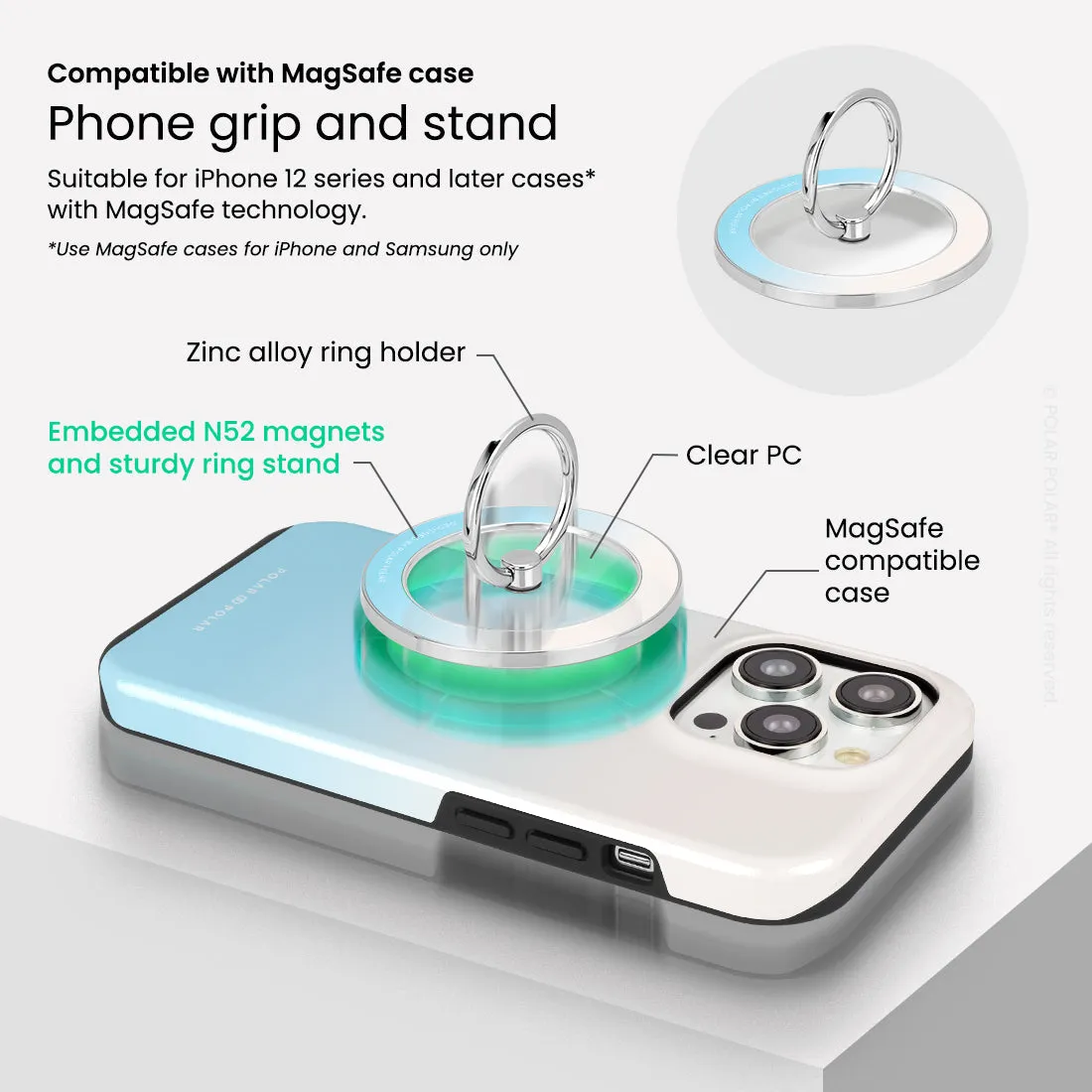 Iceberg Pastel - Silver MagSafe Phone Grip and Ring Holder Stand