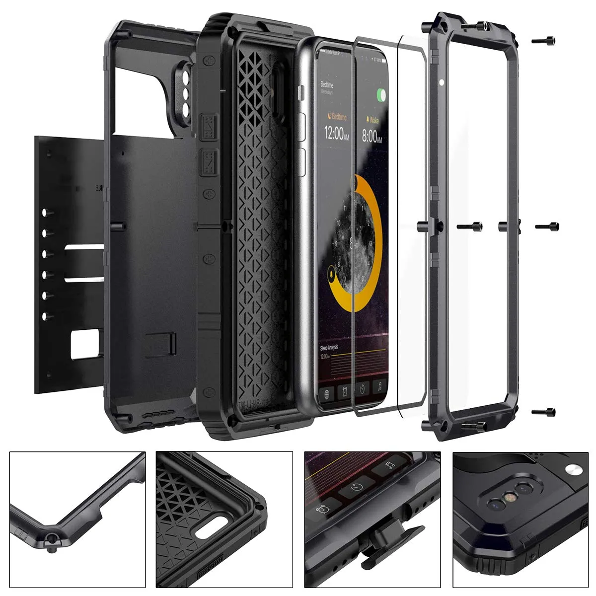 iPhone Xs/iPhone X Waterproof Case, AICase IP68 Underwater Protective Cover [Heavy Duty Protection][Full Body Protective] Metal Shockproof Shell Built in Screen Protector for iPhone X/XS