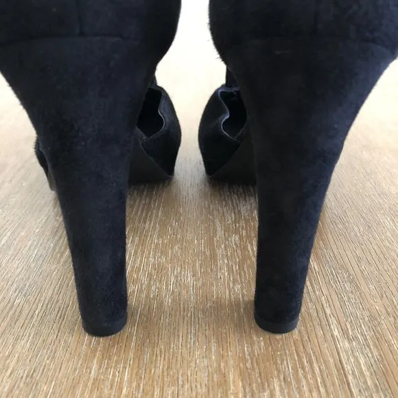 J. Crew Mary Jane Heels US 9 Suede Pleated Ruffle Pumps Made In Italy Black