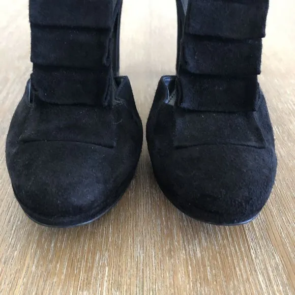 J. Crew Mary Jane Heels US 9 Suede Pleated Ruffle Pumps Made In Italy Black