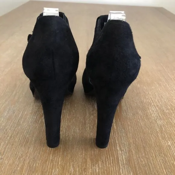J. Crew Mary Jane Heels US 9 Suede Pleated Ruffle Pumps Made In Italy Black