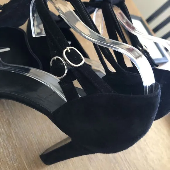 J. Crew Mary Jane Heels US 9 Suede Pleated Ruffle Pumps Made In Italy Black
