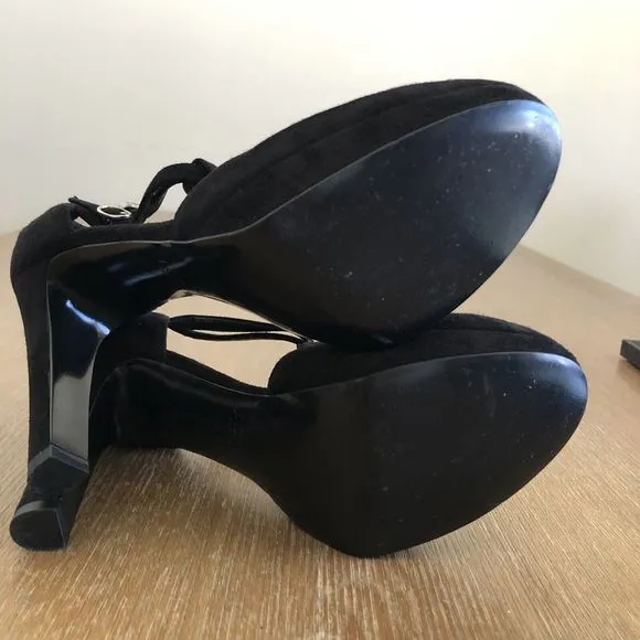 J. Crew Mary Jane Heels US 9 Suede Pleated Ruffle Pumps Made In Italy Black