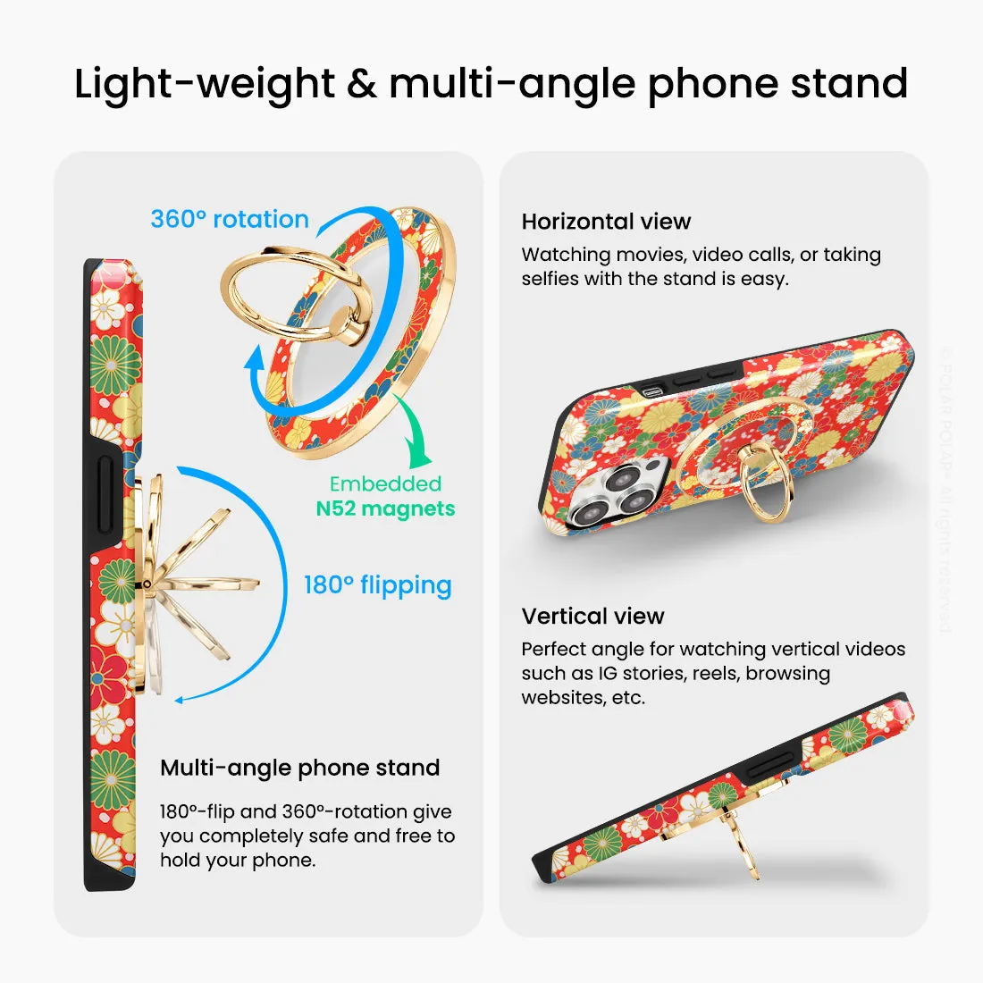 Japan Blossoms - Golden MagSafe Phone Grip and Ring Holder Stand
