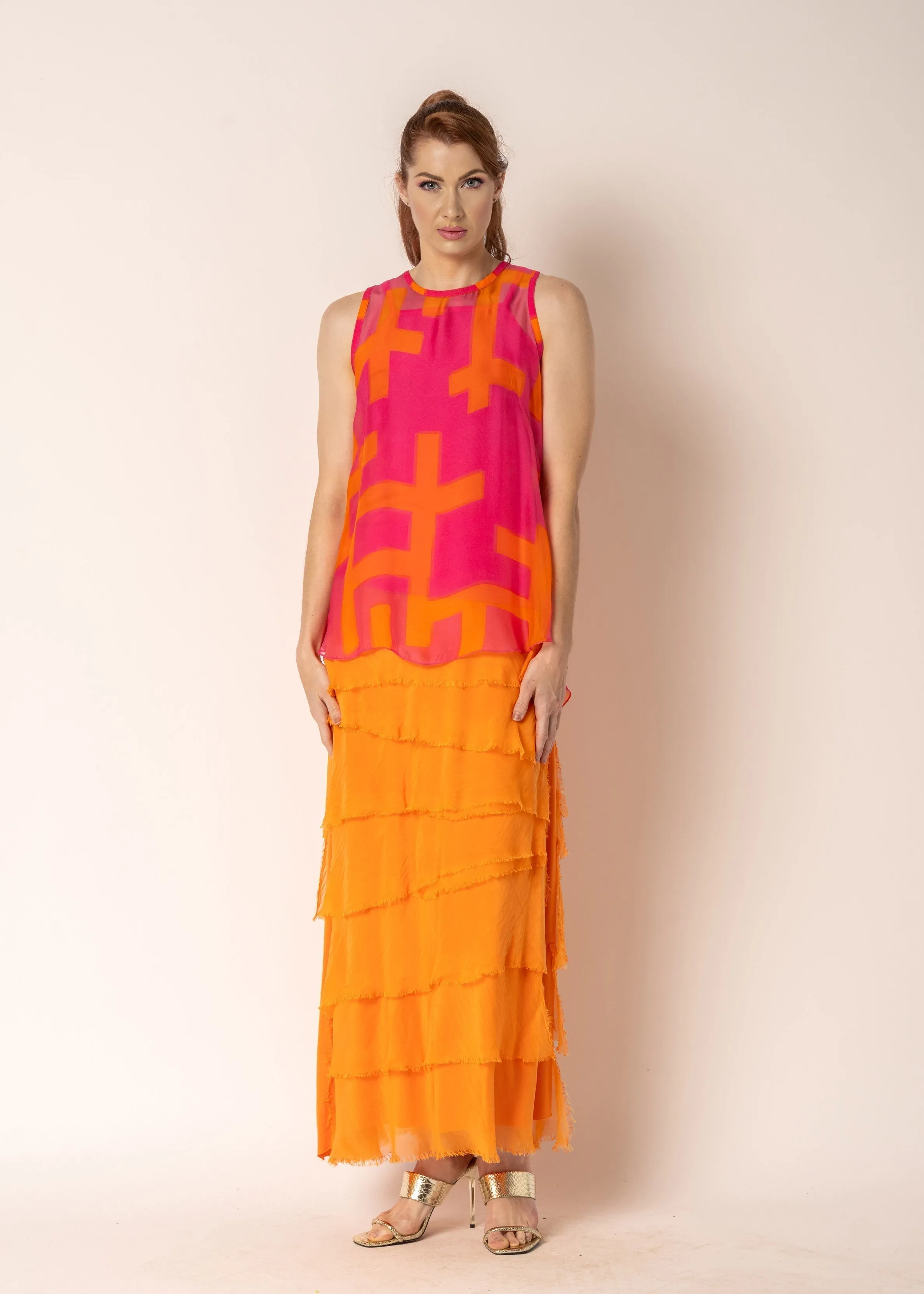 Jasna Silk Top in Sunset Orange