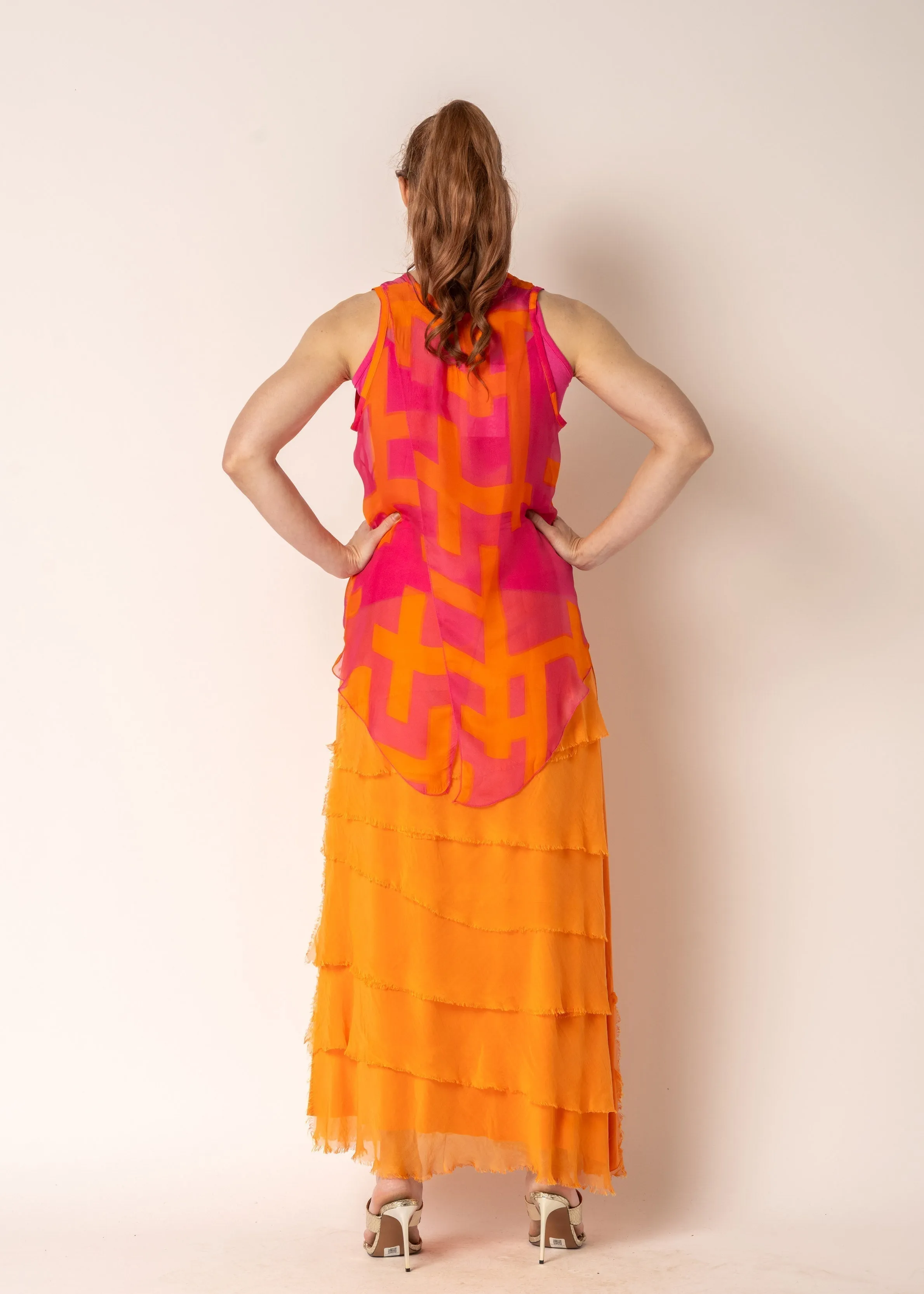 Jasna Silk Top in Sunset Orange