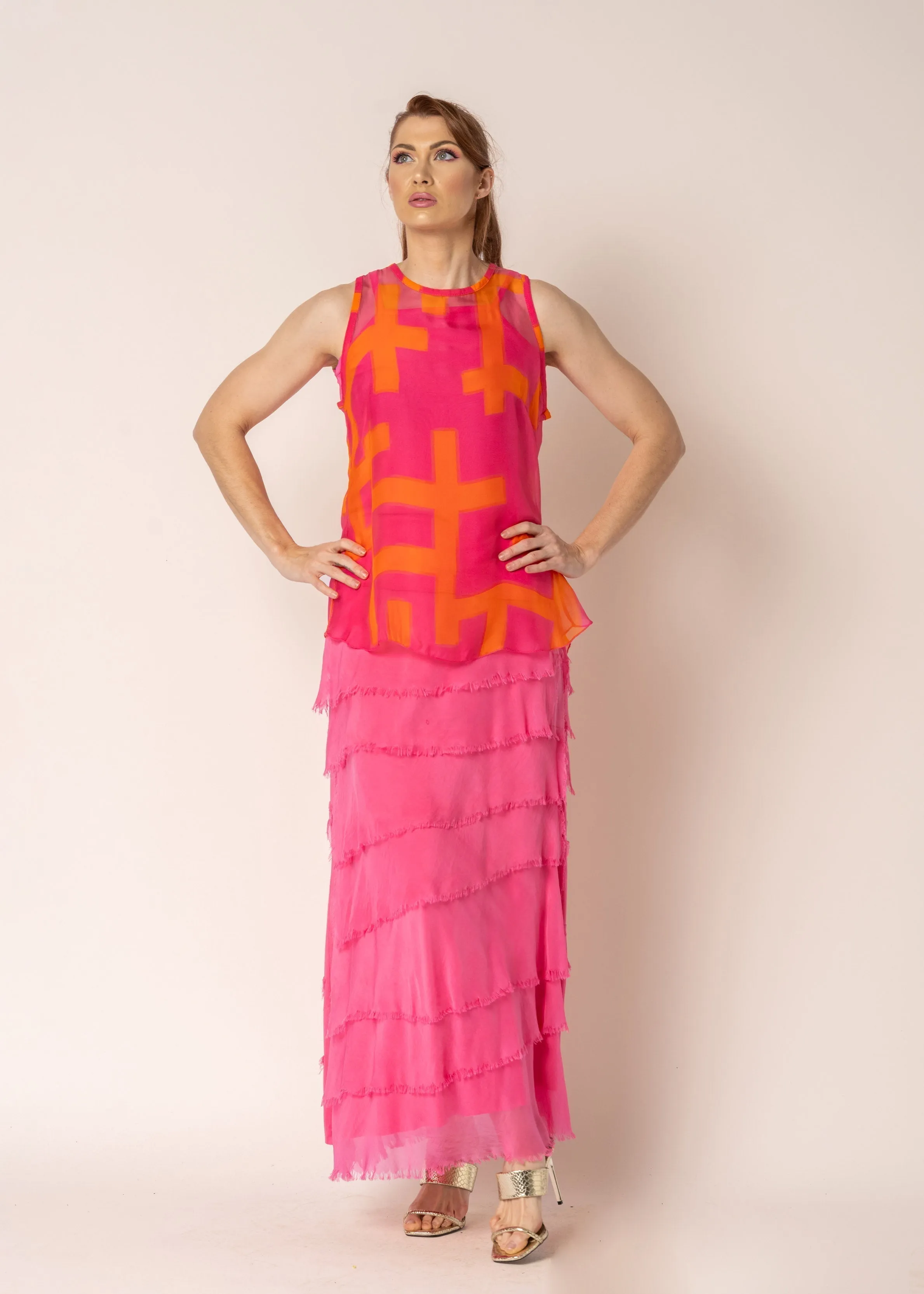 Jasna Silk Top in Sunset Orange