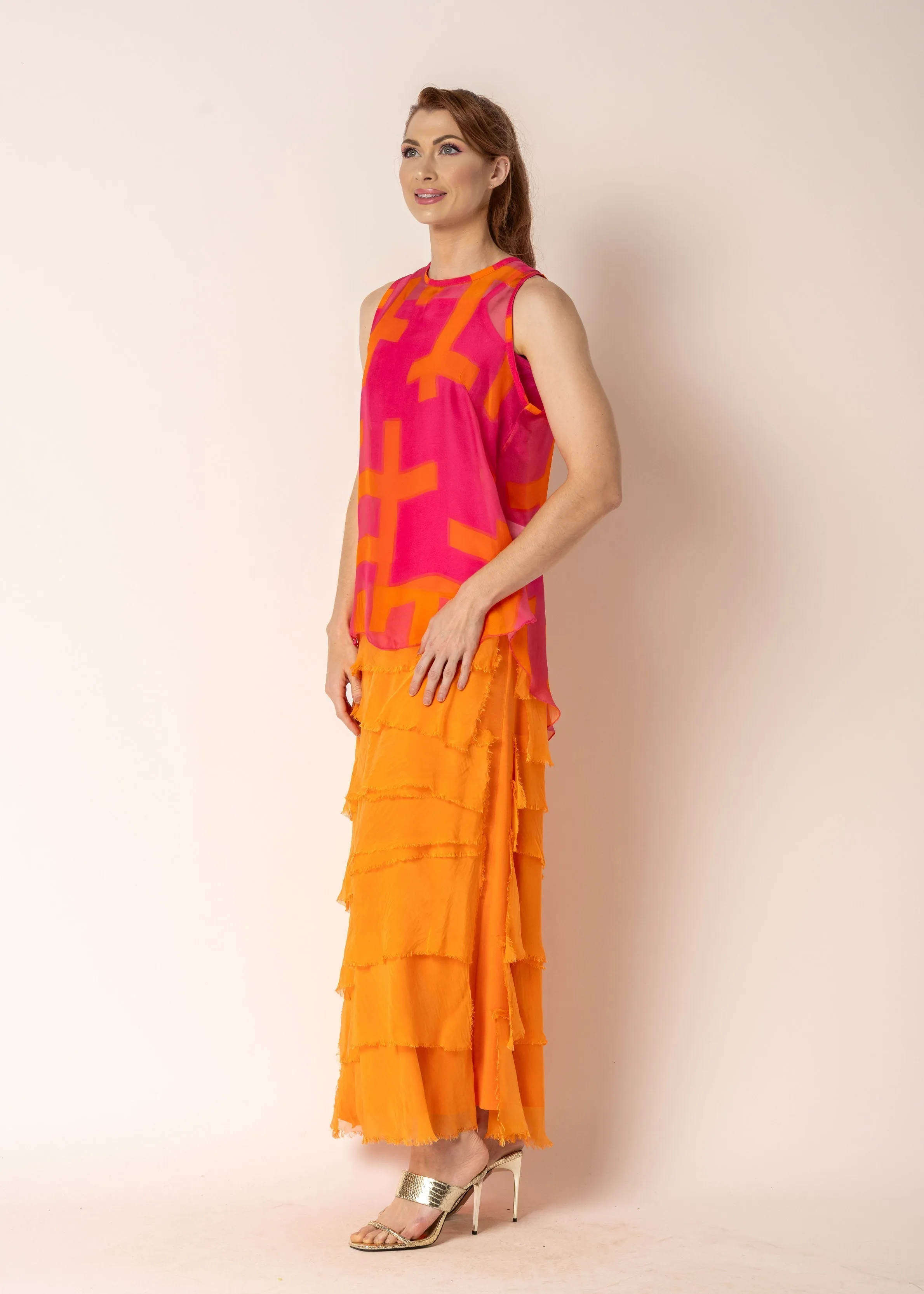 Jasna Silk Top in Sunset Orange