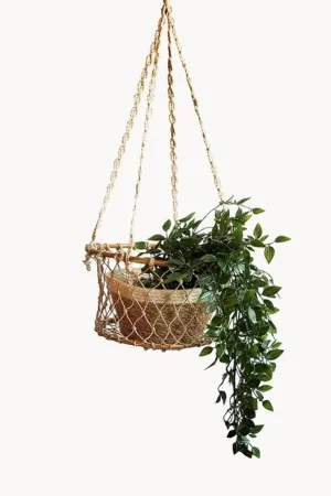 Jhuri Single Hanging Wood and Braided Jute Baskets