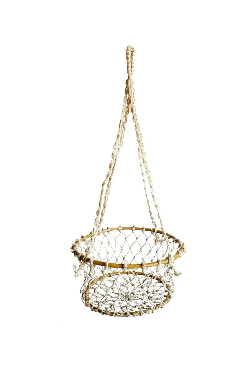 Jhuri Single Hanging Wood and Braided Jute Baskets