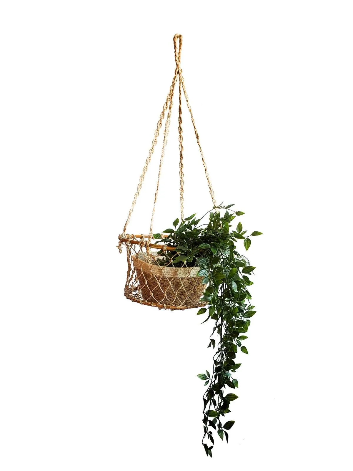 Jhuri Single Hanging Wood and Braided Jute Baskets