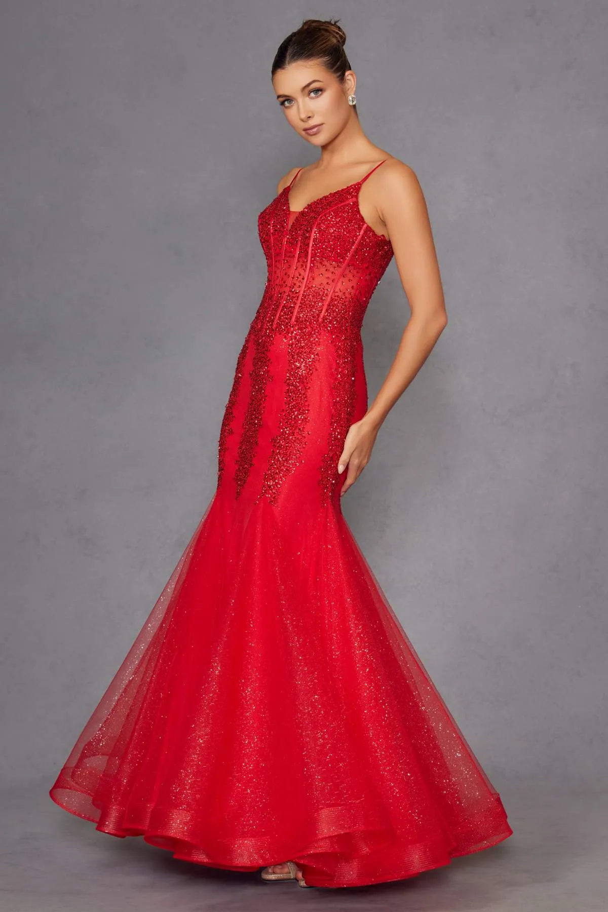 Juliet JT2883C Embellished Fitted Corset Mermaid Gown